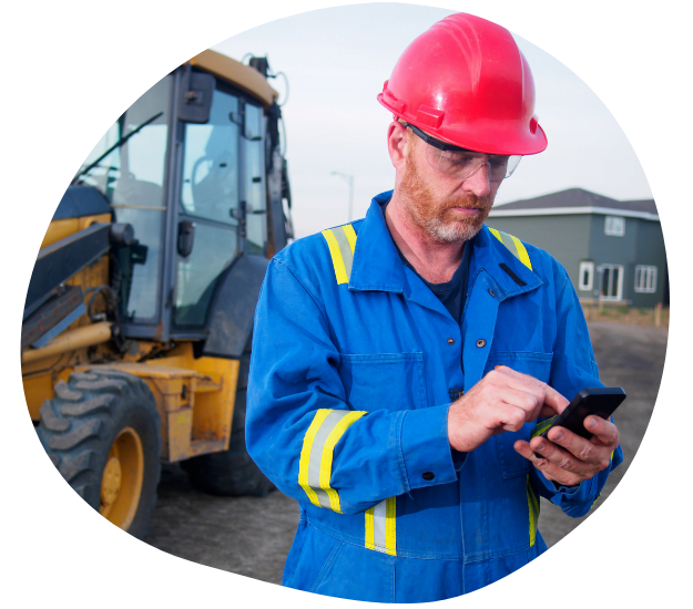 Construction worker completing an online induction