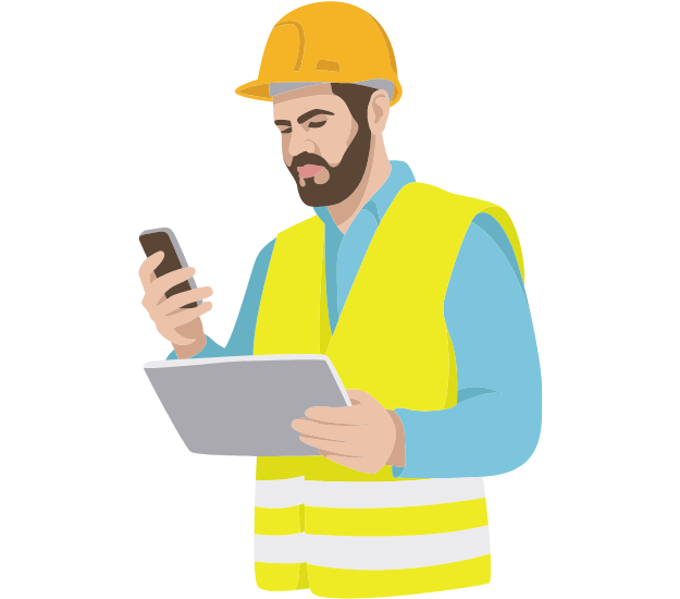 Image on construction worker completing an online induction on their phone.